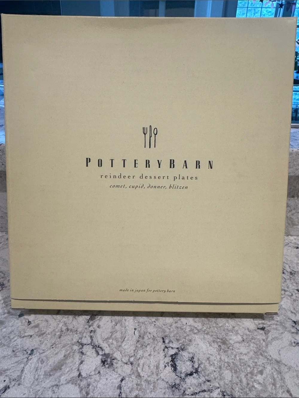 ** NEW ** Pottery Barn Set of 4 Neutral Reindeer Dessert Plate Set - Cream Box